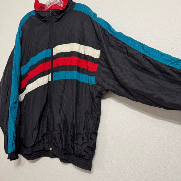 1721 Sportclub Black Striped Full Zip Windbreaker Jacket Mens Size XL Vintage 90 - Picture 3 of 9
